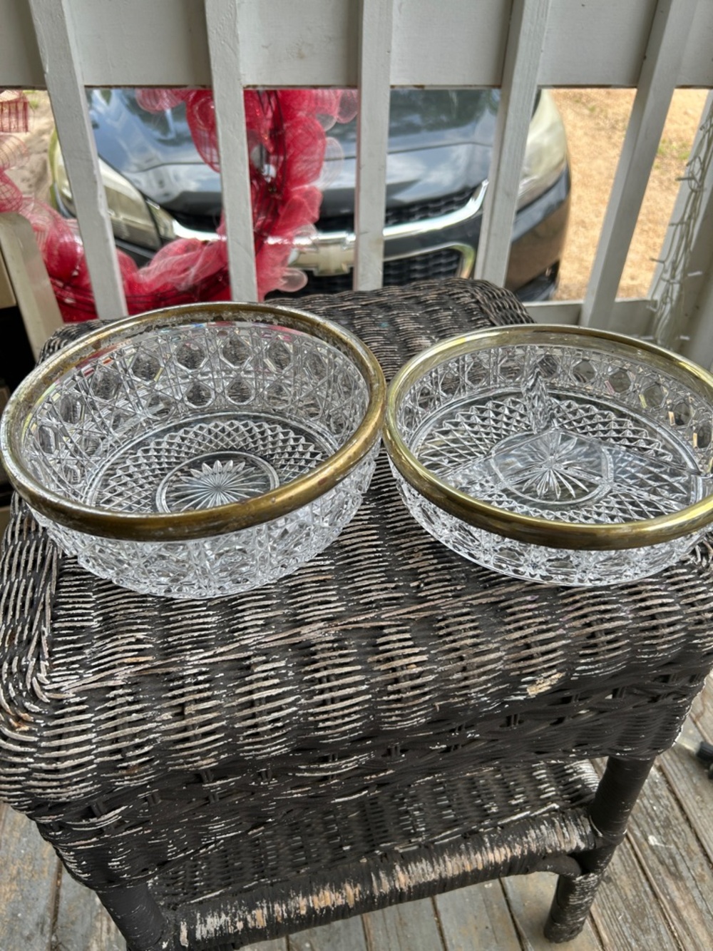 Vintage gold rimmed crystal candy dish and bowl